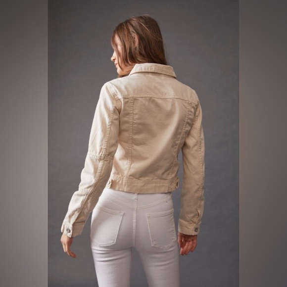 Free People Ecru White Button Up Patch Sleeve Rumors Denim Jacket Size XS - Picture 2 of 11